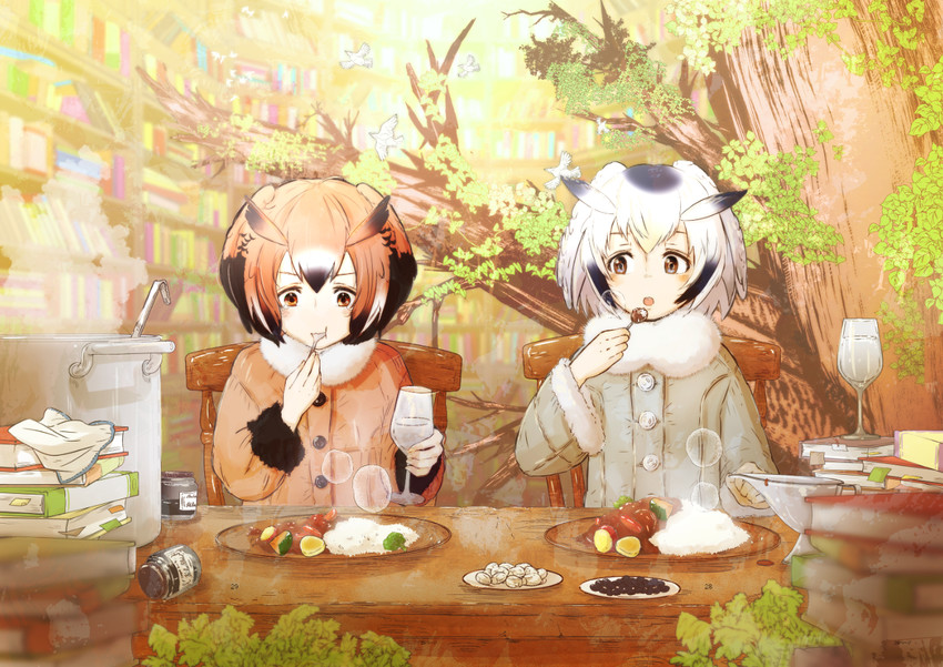 northern white-faced owl and eurasian eagle owl (kemono friends) drawn by omiomi_kekyu