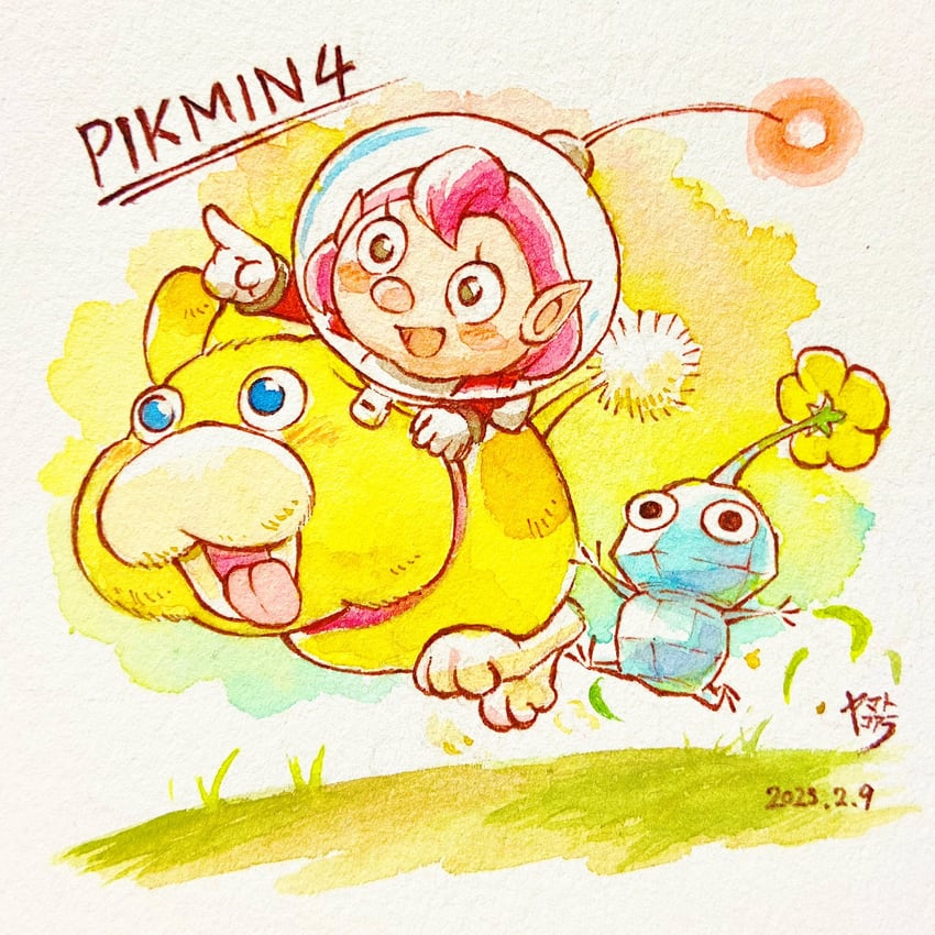 rescue officer, oatchi, and ice pikmin (pikmin and 1 more) drawn by yamato_koara
