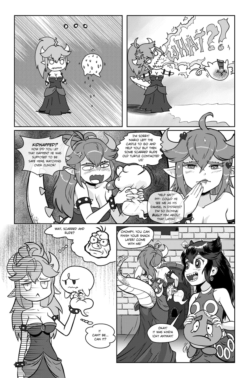 bowsette, boo, goomba, and princess chain chomp (mario and 2 more) drawn by tony_kuusisto