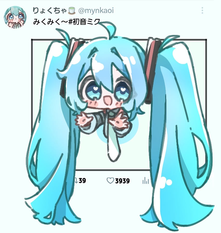 hatsune miku (vocaloid and 1 more) drawn by mynkaoi