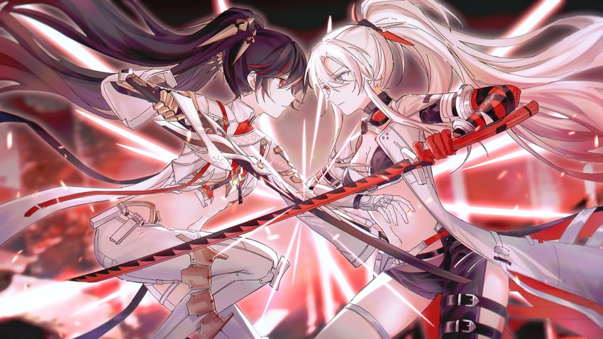 lucia, alpha, alpha: crimson weave, and lucia: pyroath (punishing: gray raven) drawn by qiaojiu055