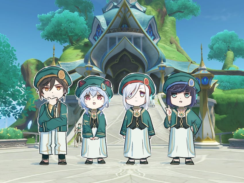 ganyu, zhongli, shenhe, and yelan (genshin impact) drawn by xinzoruo