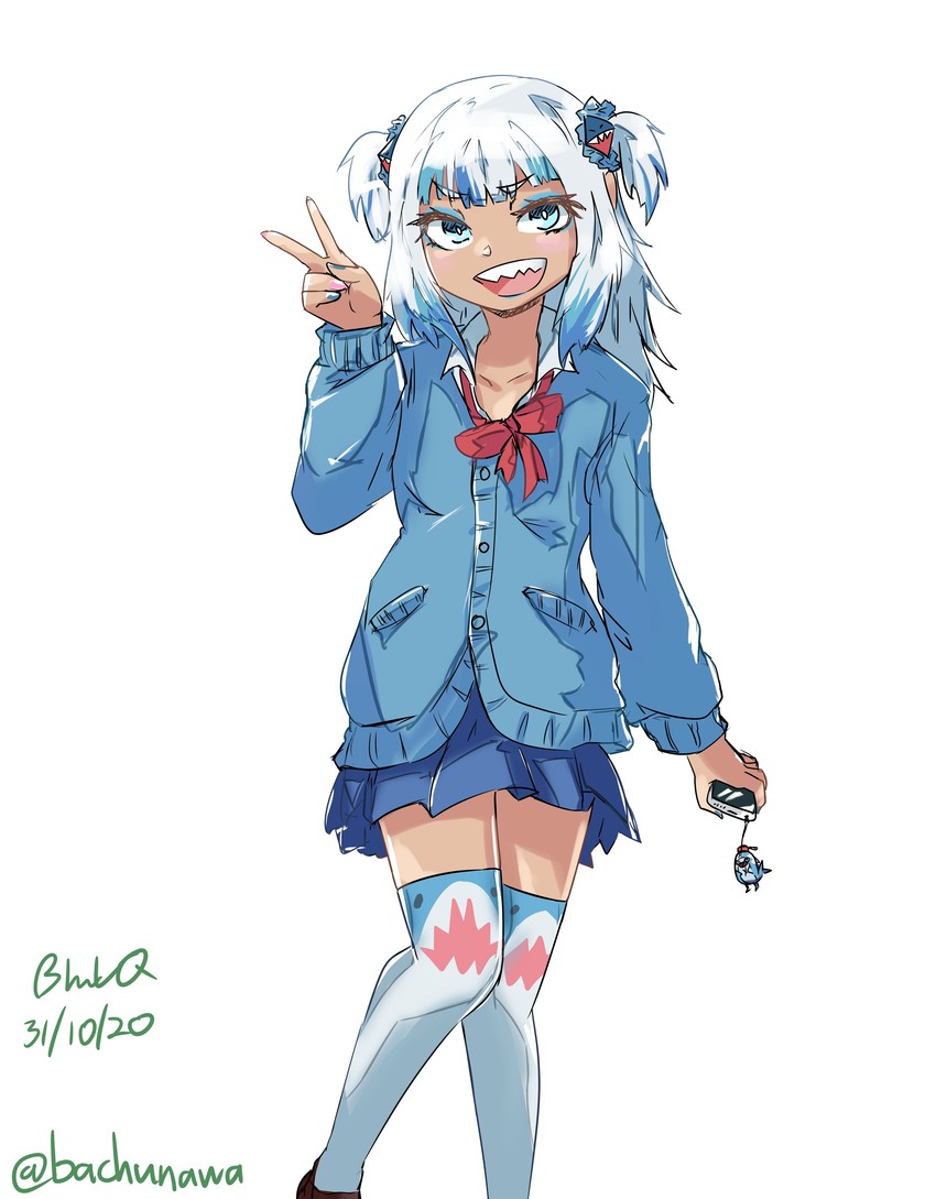 gawr gura and bloop (hololive and 1 more) drawn by bachunawa