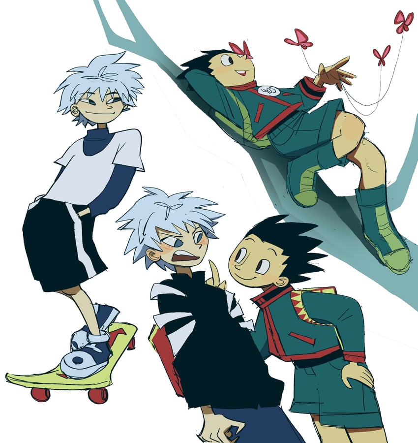 killua zoldyck and gon freecss (hunter x hunter) drawn by mutie_(timestables)