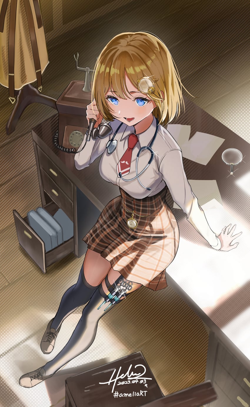 watson amelia (hololive and 1 more) drawn by hz_(helu_2)