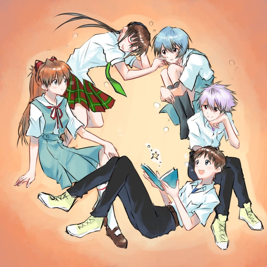 souryuu asuka langley, ayanami rei, ikari shinji, nagisa kaworu, and makinami mari illustrious (neon genesis evangelion and 1 more) drawn by yurumenoika_eva