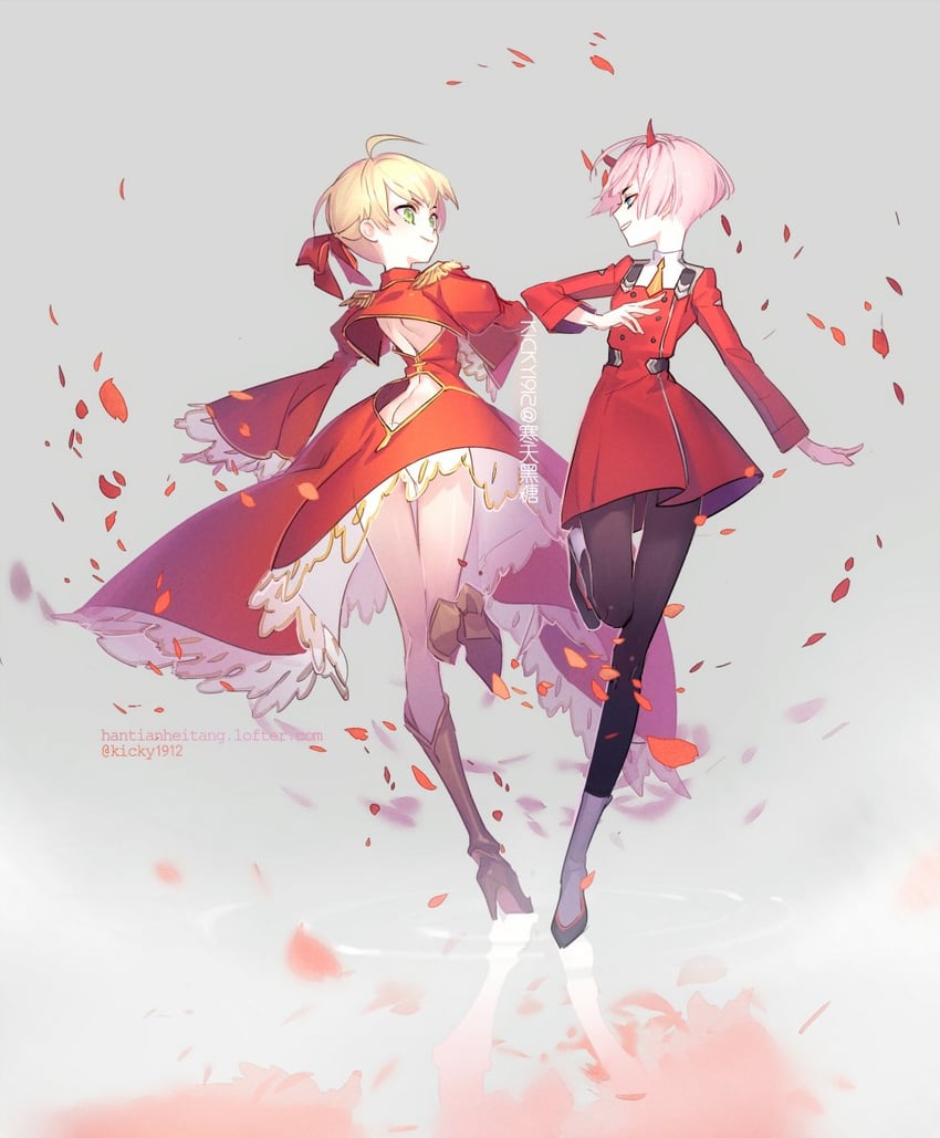 nero claudius and zero two (fate and 2 more) drawn by kickylian