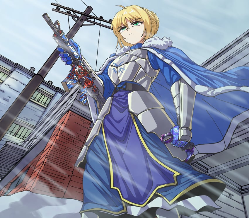 artoria pendragon and saber (fate and 2 more) drawn by hugo_(rushbordie)