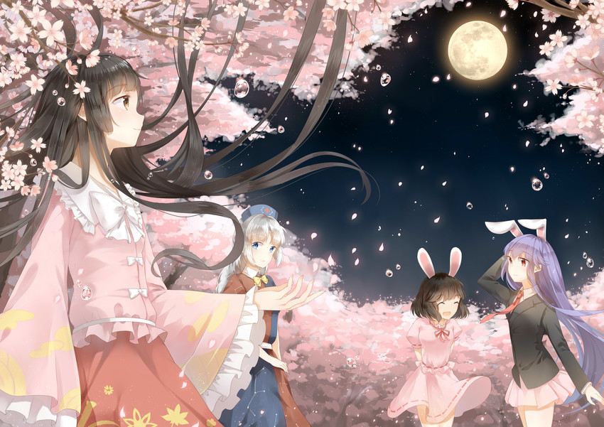 reisen udongein inaba, houraisan kaguya, inaba tewi, and yagokoro eirin (touhou) drawn by 3000_xiao_chun