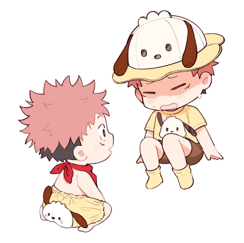 itadori yuuji and pochacco (jujutsu kaisen and 1 more) drawn by tootigee