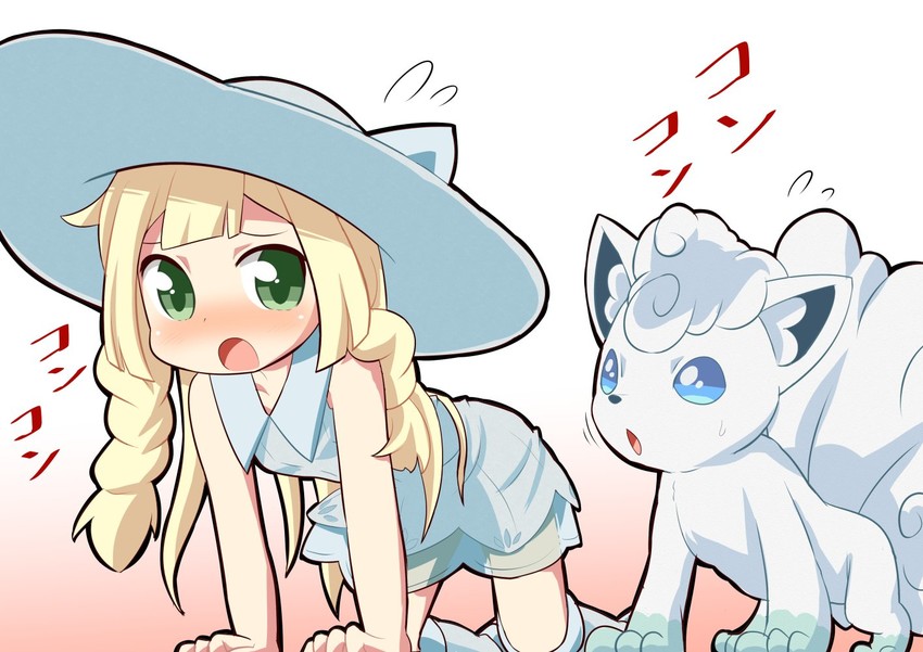lillie and alolan vulpix (pokemon and 1 more) drawn by dokuta