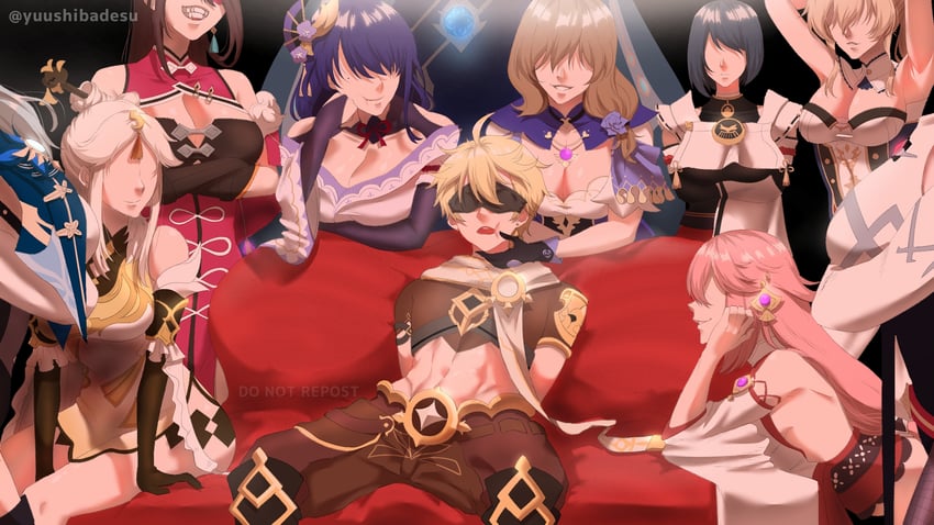 raiden shogun, aether, yae miko, eula, jean, and 6 more (genshin impact) drawn by yuushiba