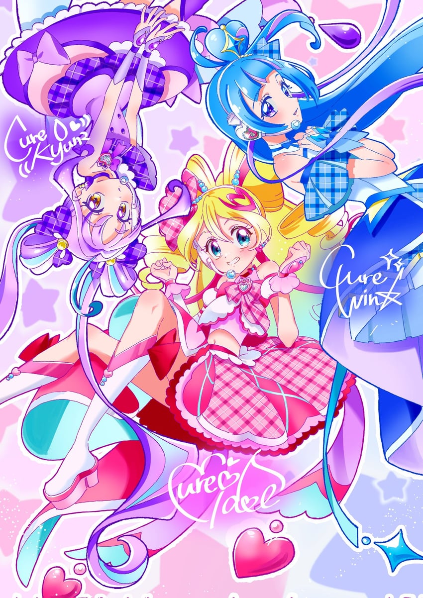 sakura uta, cure idol, shigure kokoro, aokaze nana, cure wink, and 1 more (precure and 1 more) drawn by sugimoto_miho and yumi_san0112
