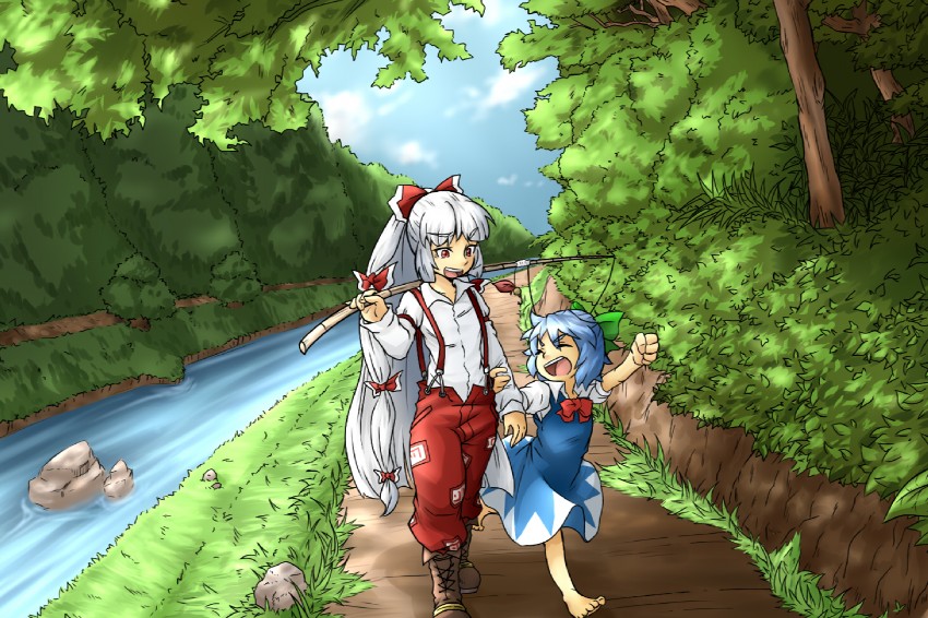 cirno and fujiwara no mokou (touhou) drawn by mutsuki_(tsugaidanuki)