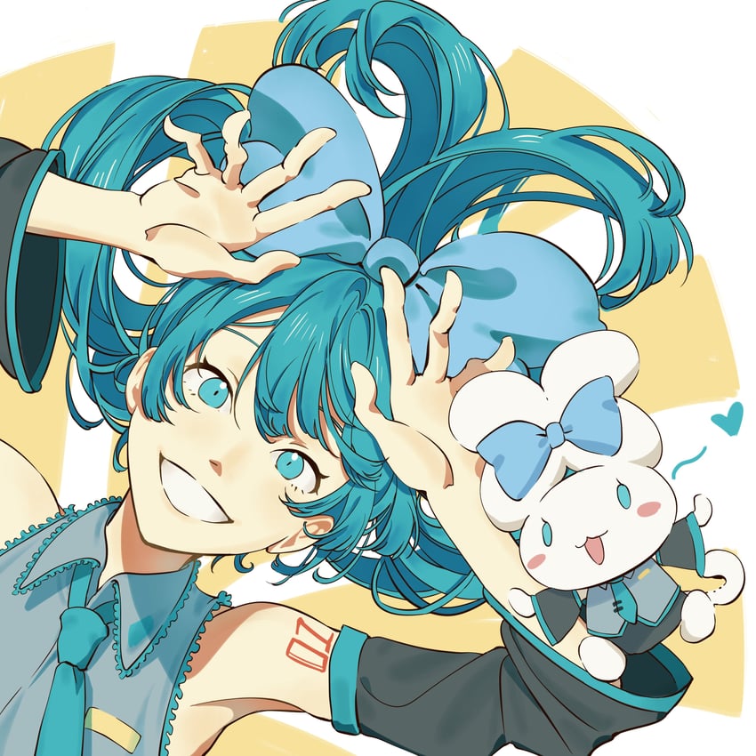 hatsune miku, cinnamoroll, and cinnamiku (vocaloid and 2 more) drawn by shioajiass