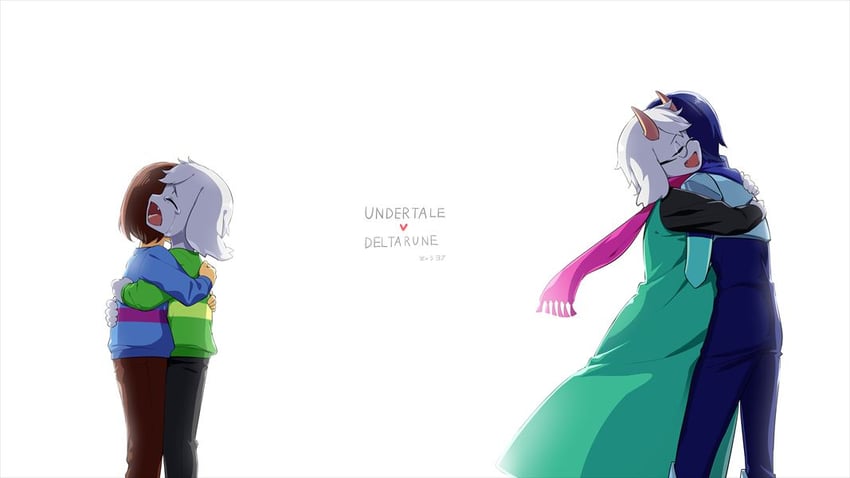 frisk, kris, ralsei, and asriel dreemurr (undertale and 1 more) drawn by hp_nokoketaetouyona