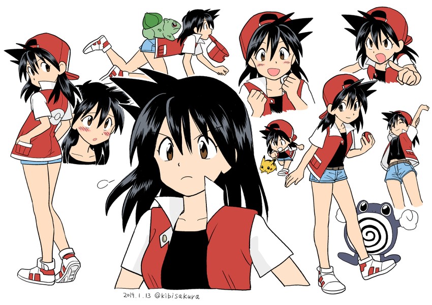 pikachu, red, bulbasaur, pika, and poliwhirl (pokemon and 1 more) drawn by kibisakura