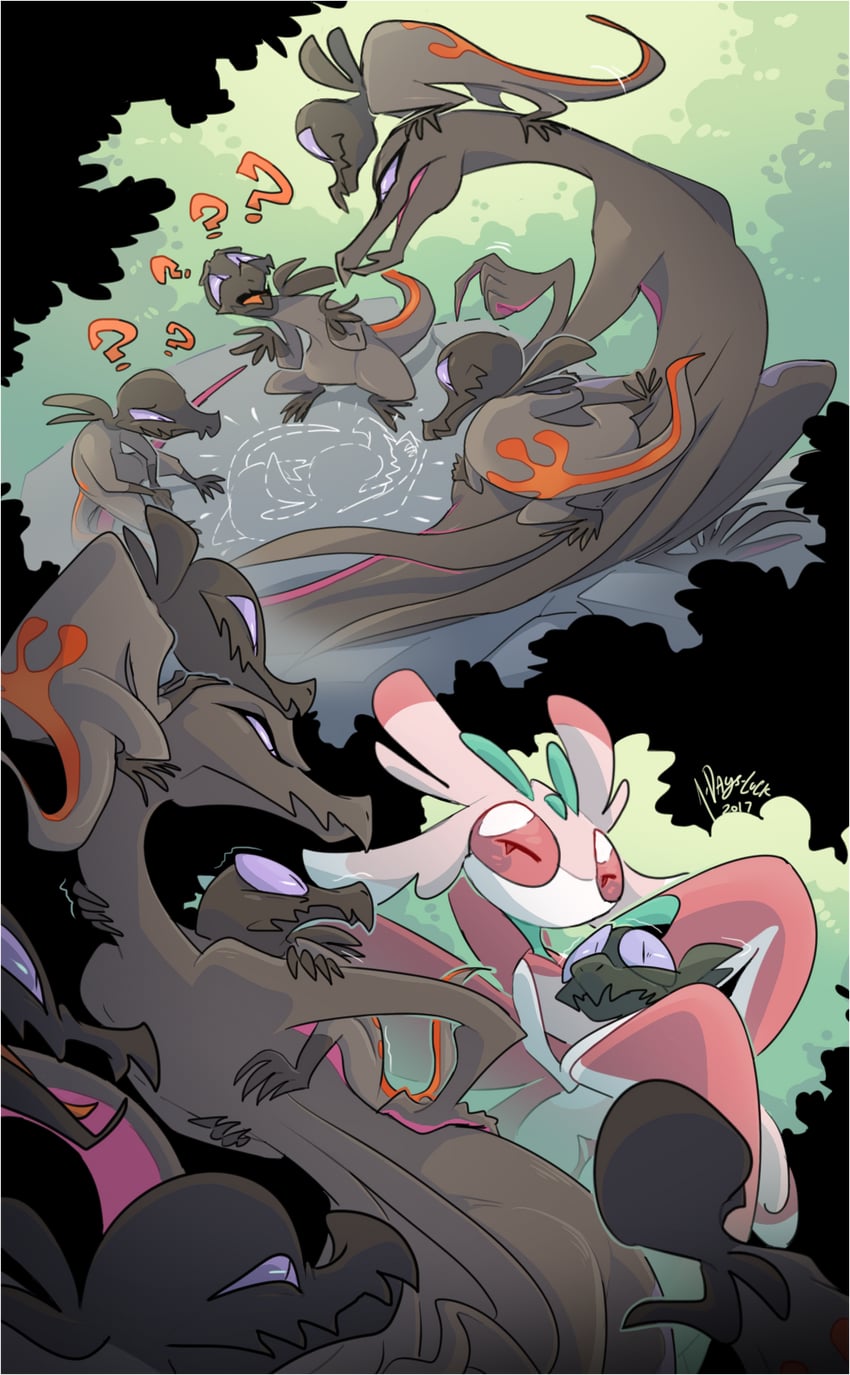 lurantis, salazzle, and salandit (pokemon) drawn by 7daysluck