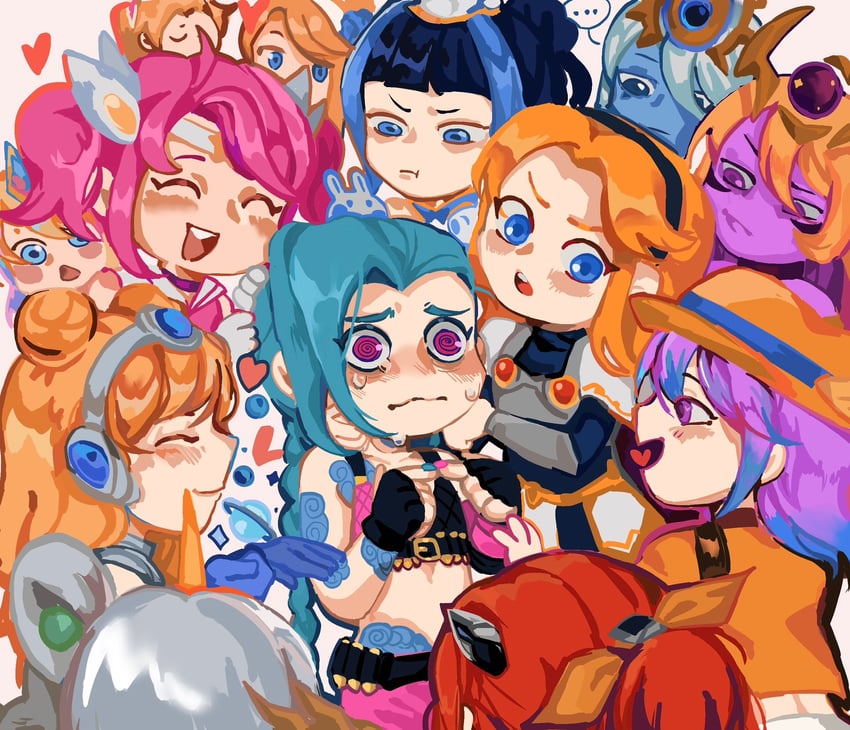 jinx, lux, star guardian lux, elementalist lux, and dark elementalist lux (league of legends and 1 more) drawn by kid_sppinarl