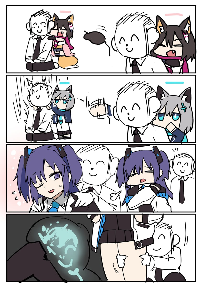 sensei, yuuka, doodle sensei, shiroko, and izuna (blue archive) drawn by tenten_(chan4545)