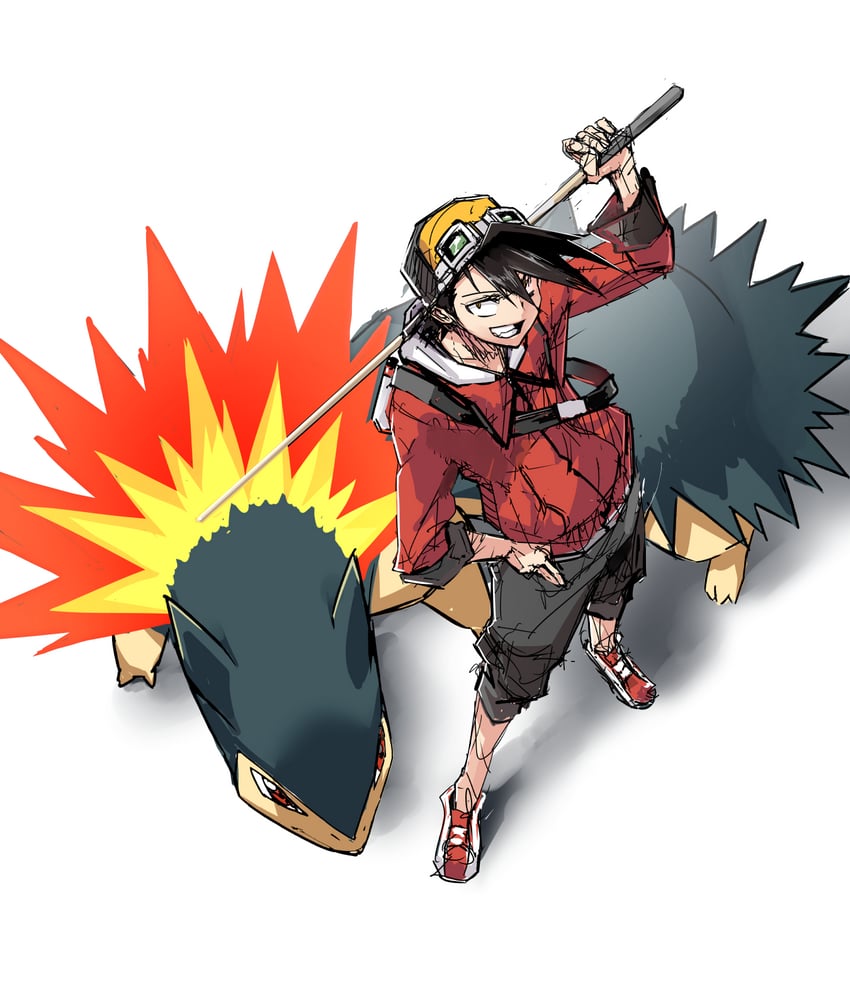 ethan and typhlosion (pokemon and 1 more) drawn by jako_(boke_poke)