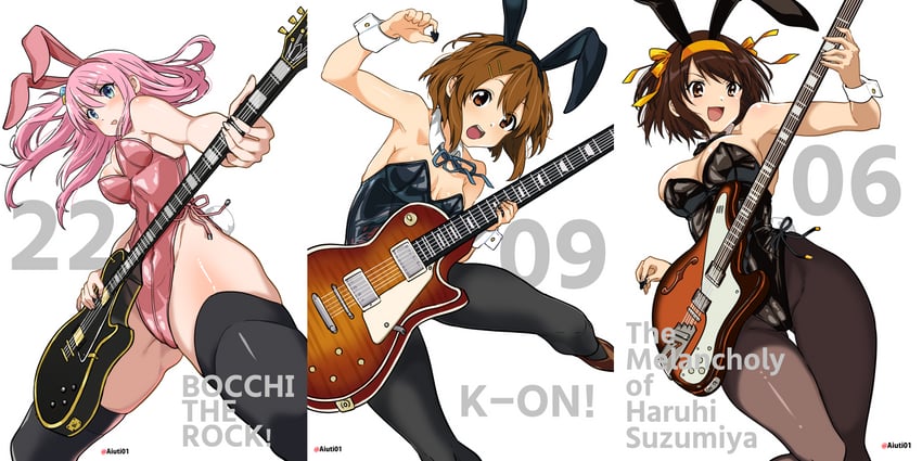 gotoh hitori, suzumiya haruhi, and hirasawa yui (k-on! and 2 more) drawn by aiuti