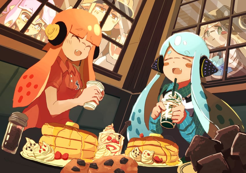 inkling player character and inkling girl (splatoon) drawn by yuki_ahiru