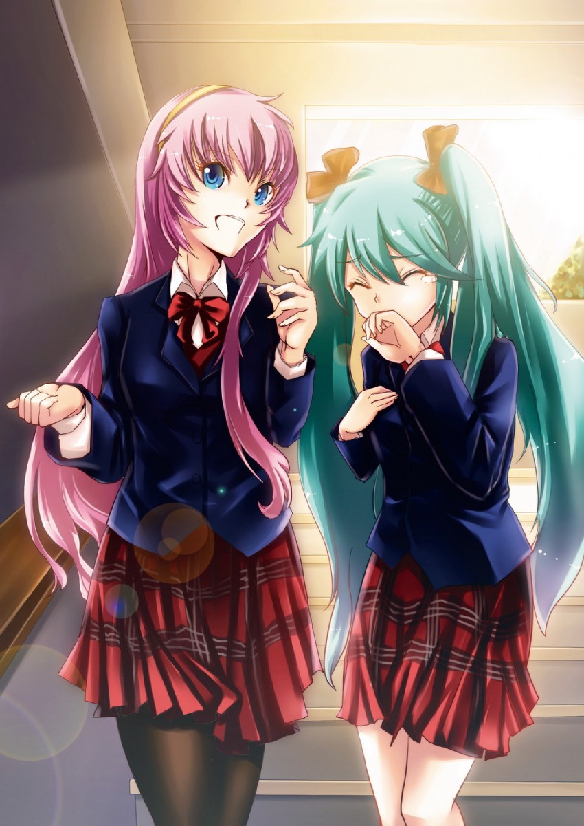 hatsune miku and megurine luka (vocaloid) drawn by mikoto_(mio)