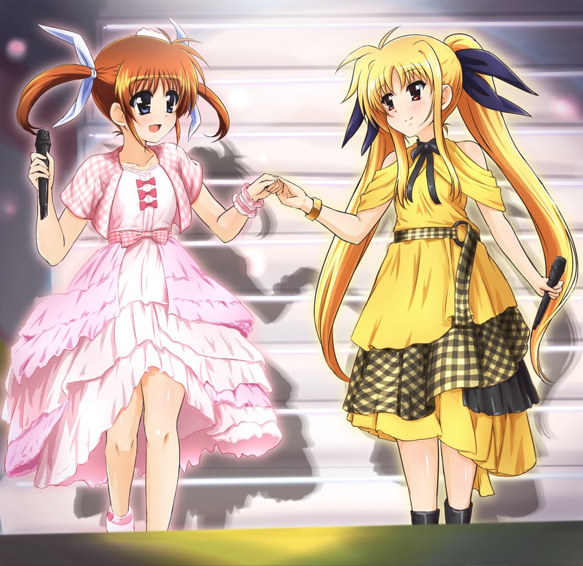 fate testarossa, takamachi nanoha, mizuki nana, and tamura yukari (lyrical nanoha and 1 more) drawn by diesel-turbo