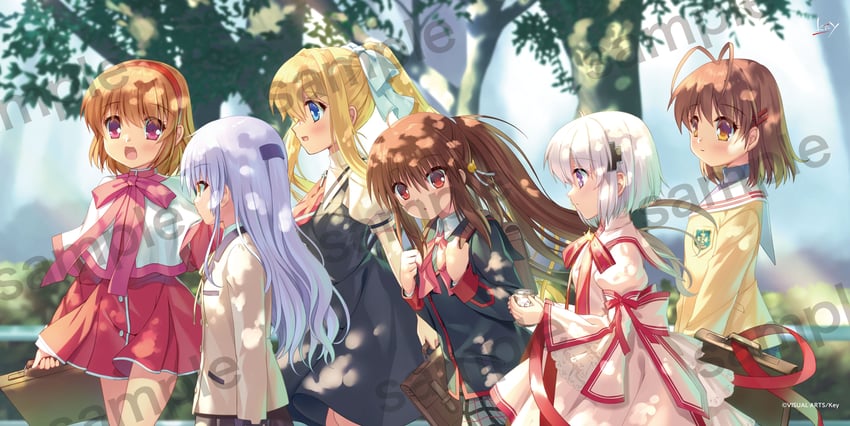tachibana kanade, natsume rin, kamio misuzu, furukawa nagisa, tsukimiya ayu, and 1 more (little busters! and 6 more) drawn by hinoue_itaru and na-ga