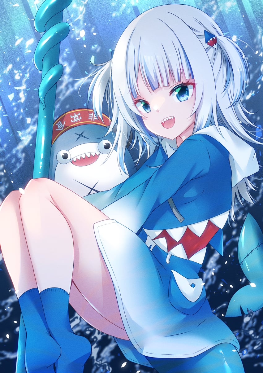 gawr gura and bloop (hololive and 1 more) drawn by yanagiba_sakana