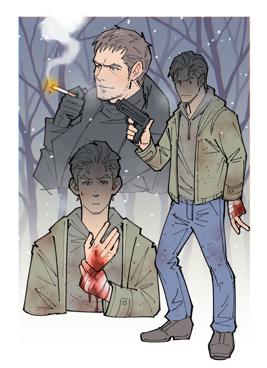 chris redfield and ethan winters (resident evil and 1 more) drawn by kalamari