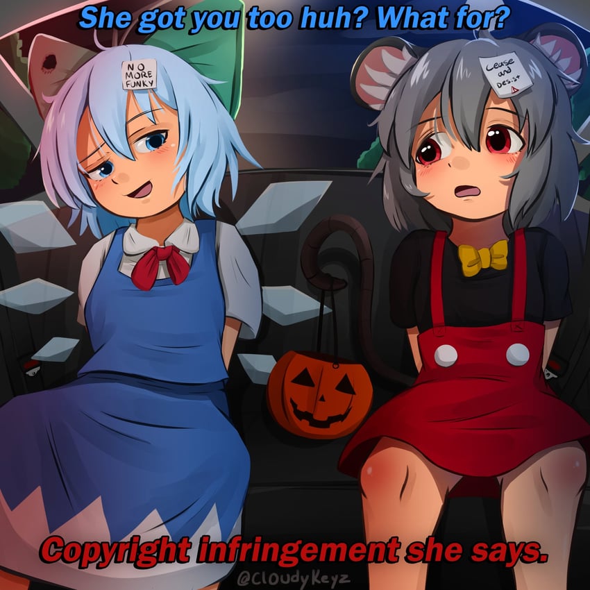 cirno, nazrin, and mickey mouse (touhou and 1 more) drawn by cloudykeyz