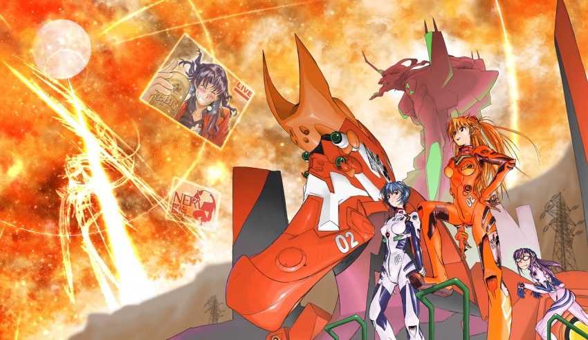 souryuu asuka langley, ayanami rei, makinami mari illustrious, katsuragi misato, eva 02, and 1 more (neon genesis evangelion and 2 more) drawn by kakubayashi_tsuyoshi