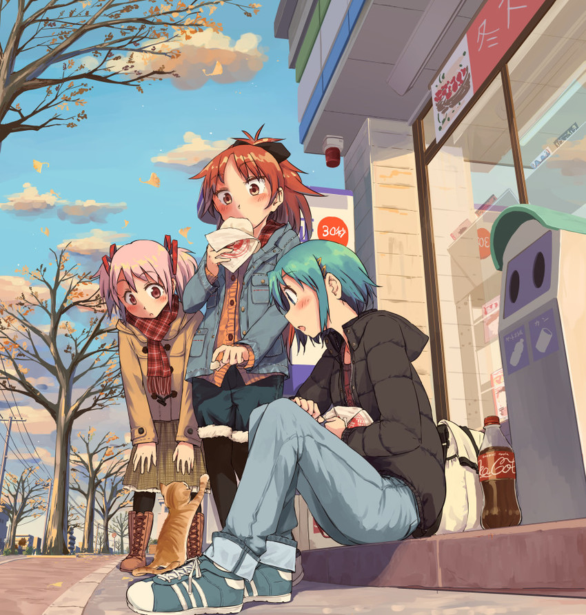 kaname madoka, miki sayaka, and sakura kyoko (mahou shoujo madoka magica and 1 more) drawn by ryuunosuke_(luckyneco)