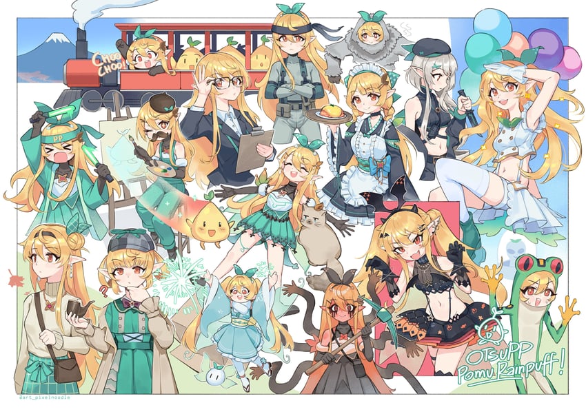 pomu rainpuff, solid snake, pomudachi, froggy, censored pomu, and 1 more (nijisanji and 4 more) drawn by wy_lee_(pixelnoodle)