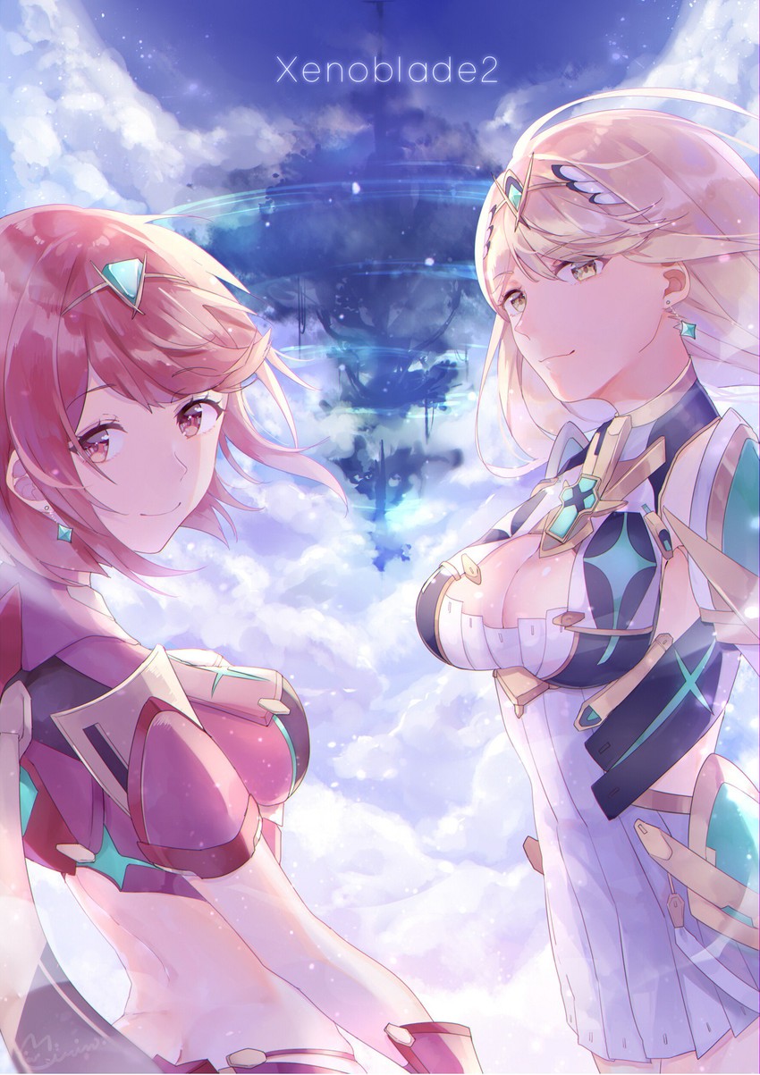pyra and mythra (xenoblade chronicles and 1 more) drawn by comumo