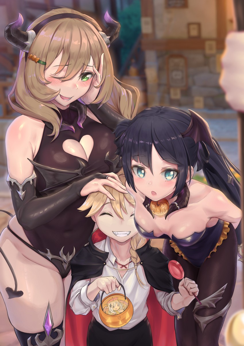 aether, mona, paimon, and lisa (genshin impact) drawn by padoruu