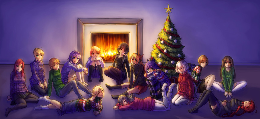 artoria pendragon, saber, stocking, satonaka chie, yukine chris, and 10 more (fate and 14 more) drawn by monorus