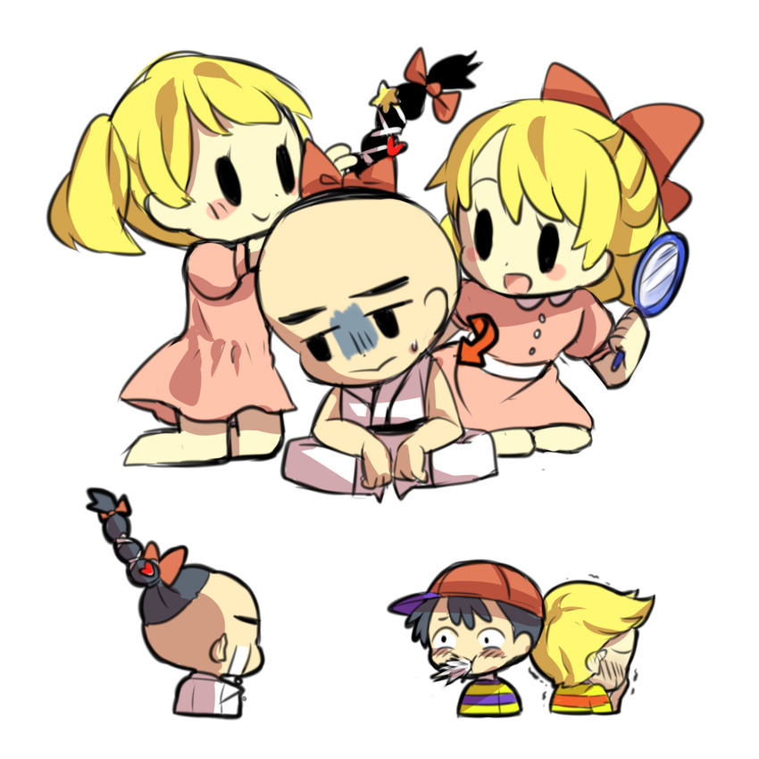 ness, lucas, paula, poo, and ana (mother and 3 more) drawn by sanaknim