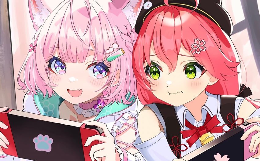 sakura miko and hakui koyori (hololive) drawn by 123haruno_oto