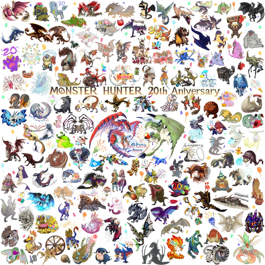 monster hunter, felyne, rathalos, deviljho, rajang, and 77 more (monster hunter) drawn by neko_(c12h22o11_1215)