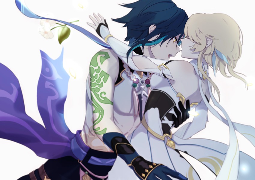 lumine and xiao (genshin impact) drawn by n.s.egg