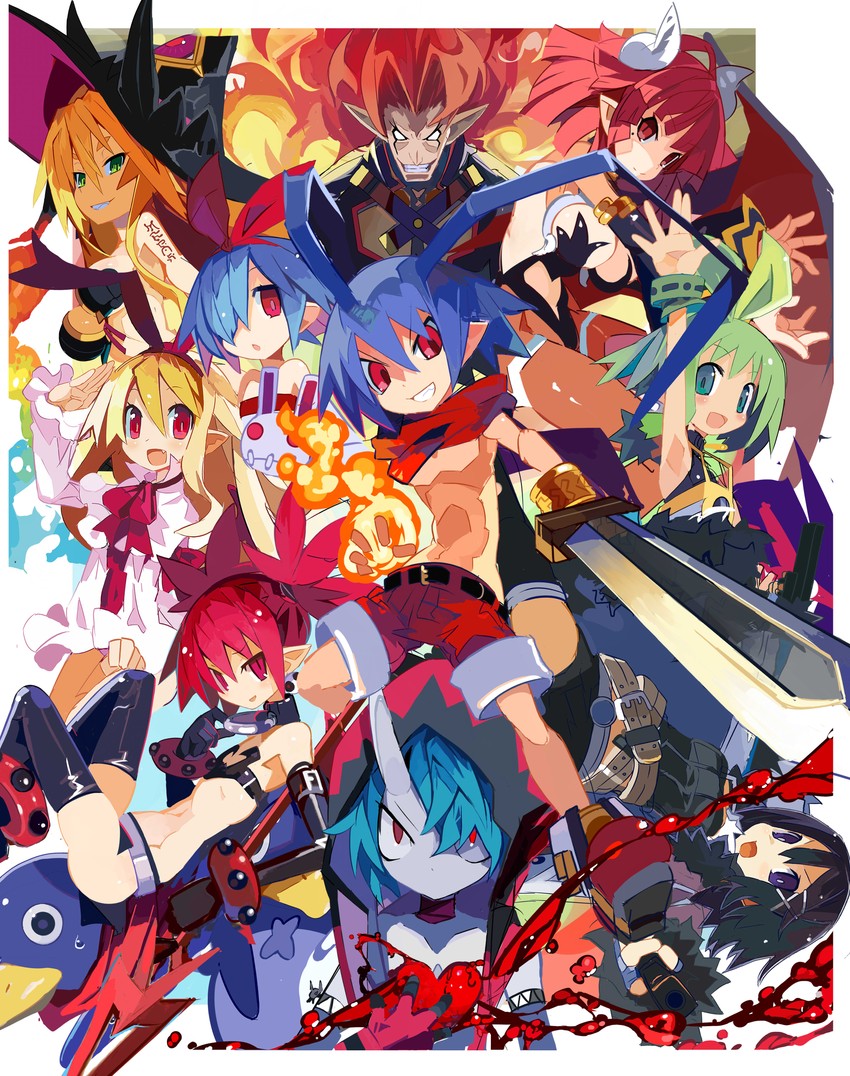 etna, prinny, flonne, laharl, pleinair, and 7 more (disgaea and 6 more) drawn by miyakawa106