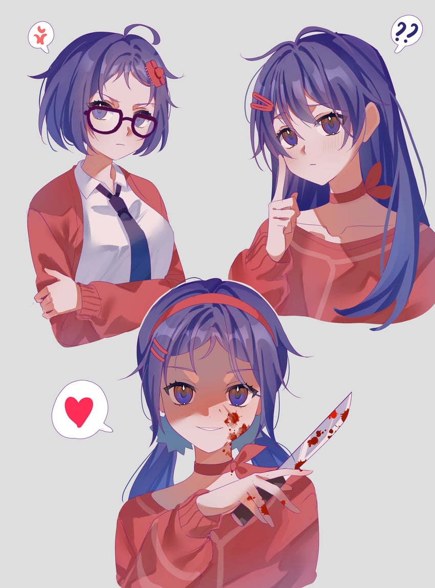 mita, crazy mita, kind mita, and mila (miside) drawn by yuha6666