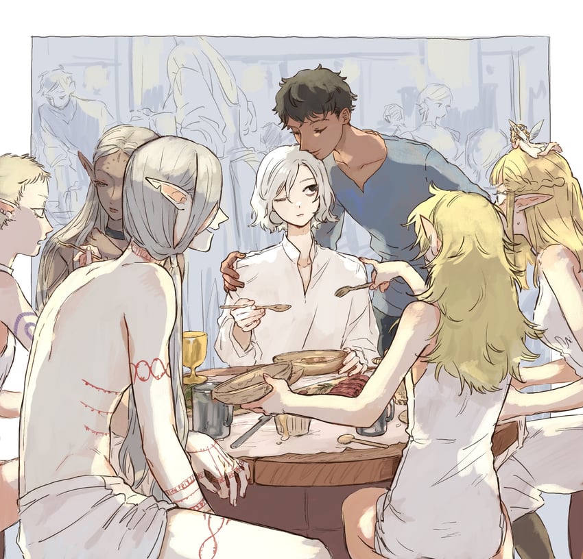 mithrun, fleki, lycion, cithis, pattadol, and 2 more (dungeon meshi) drawn by uta1416631