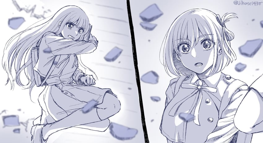 nishikigi chisato and inoue takina (lycoris recoil) drawn by jikasei