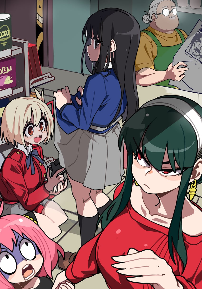 yor briar, nishikigi chisato, anya, inoue takina, koro-sensei, and 2 more (spy x family and 4 more) drawn by bongfill