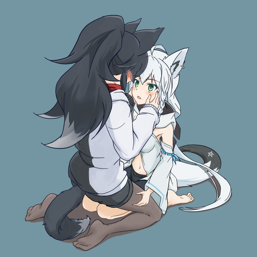 shirakami fubuki and ookami mio (hololive) drawn by kagami_yoshino