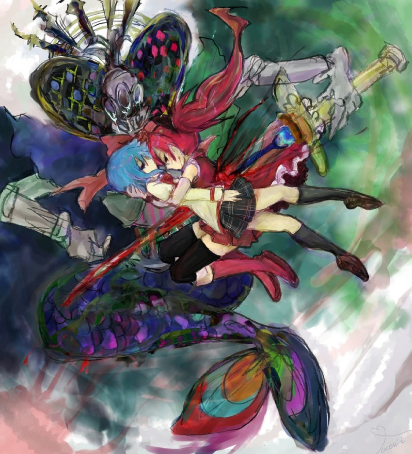 miki sayaka, sakura kyoko, and oktavia von seckendorff (mahou shoujo madoka magica) drawn by aconite_cogito